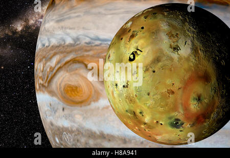 jupiter and moon io with beautiful sunset. Check my gallery for other sunsets and sunrises in space. Stock Photo