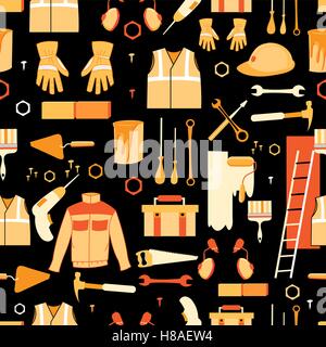 Seamless pattern of the elements of construction on a black background Stock Vector