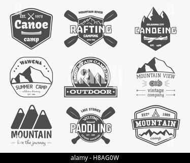 Travel badges, outdoor activity logo collection. Scout camps emblems.  Vintage hand drawn travel badge design. Stock illustration, insignias,  rustic patches. Isolated on white background Stock Photo - Alamy