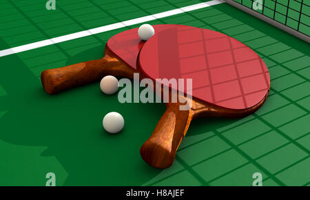 Ping pong paddles and balls on a background Stock Photo