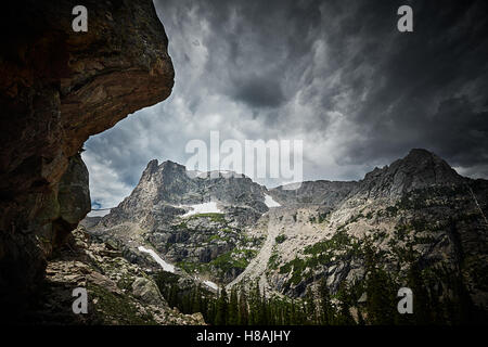 Clouds over mountains in Rocky Mountain National Park Stock Photo