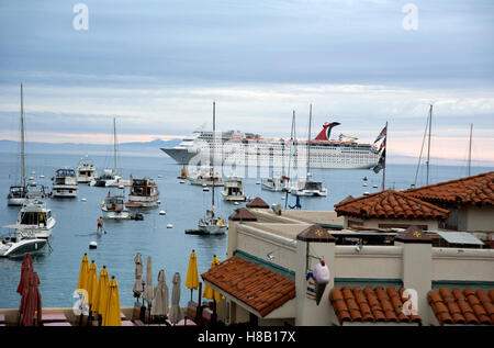 Carnival Cruise boat anchored in Avalon harbor at Catalina Island off the Southern California coast. Stock Photo