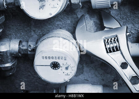 new meters for water in the bathroom Stock Photo