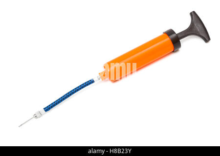 orange air pump on a white background Stock Photo