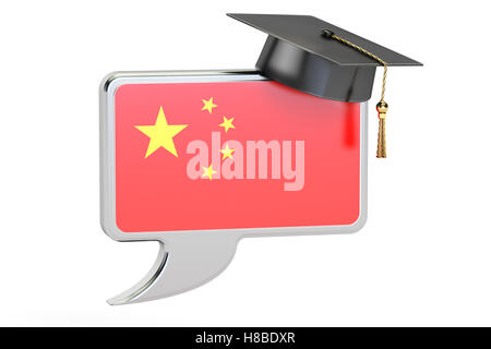 Speech bubble with Chinese flag, learning concept. 3D rendering Stock Photo