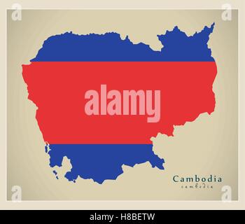 Modern Map - Cambodia flag colored KH Stock Vector