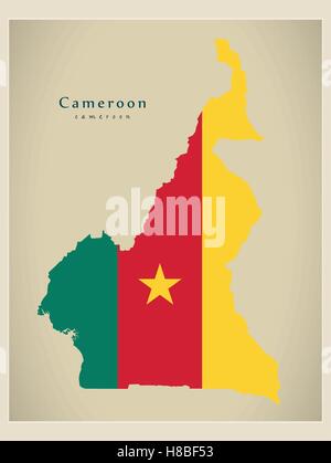 Modern Map - Cameroon flag colored CM Stock Vector