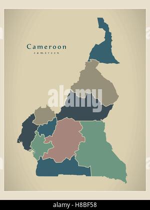 Modern Map - Cameroon with provinces colored CM Stock Vector