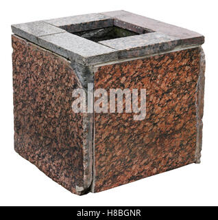 Street the trash bin is made from aged  retro  granite square tiles. Isolated with patch Stock Photo