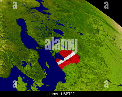 Map of Latvia with embedded flag on planet surface. 3D illustration ...