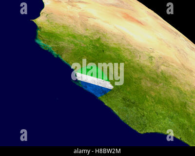 Map of Sierra Leone with embedded flag on planet surface. 3D ...