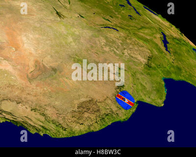 Map of Swaziland with embedded flag on planet surface. 3D illustration ...