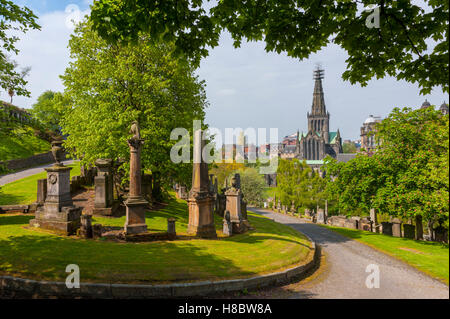 Looking towards St Mungo's cathedral in Glasgow from the eastern Necropolis Stock Photo