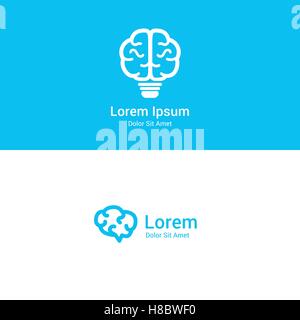 Human brain logo, label, badge and idea icons. Vector illustration. Stock Vector