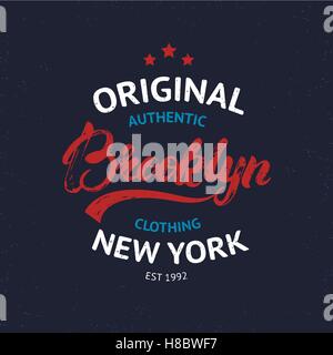 Vintage Brooklyn label. Quality tee print. Brooklyn hand written lettering calligraphy. Vector illustration. Stock Vector