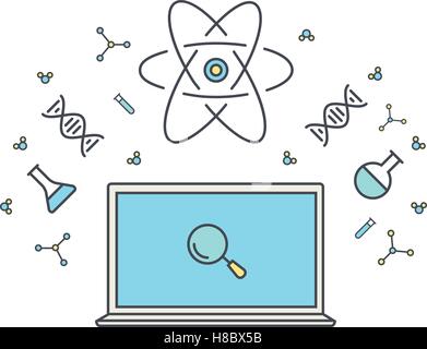 E-learning and online education. Internet as knowledge base. Flat vector illustration with chemical and physical elements of ene Stock Vector