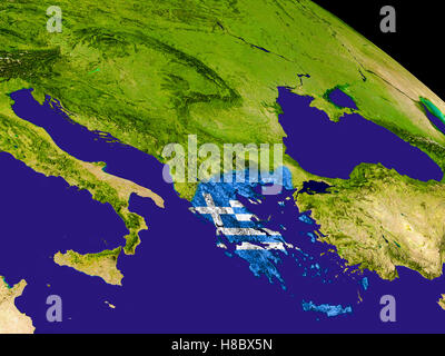 Map of Greece with embedded flag on planet surface. 3D illustration ...