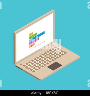 Isometric illustration witn laptop and chart for your design Stock Vector