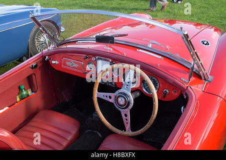 Classic red MG convertible car at the Cornwall motor show at Heartlands, Pool England UK. Stock Photo