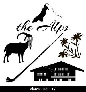 The Alps flat icons. Stock Vector