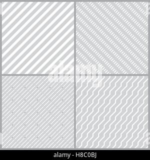 Set of simple geometric seamless patterns with diagonal lines. Curved lines. The dotted line. Vector illustration Stock Vector