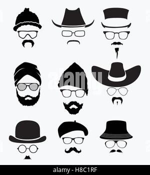 icons hairstyles beard and mustache hipster Stock Vector