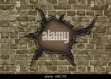 hole in the brick wall with shadows and text Stock Vector