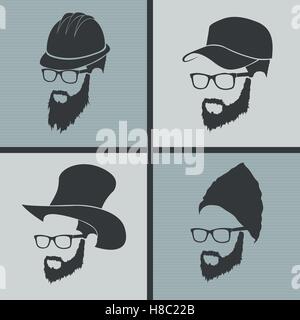 icons hairstyles beard and mustache hipster Stock Vector