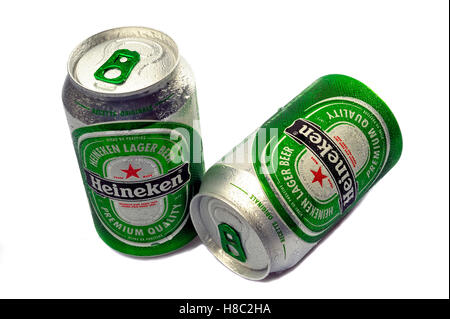 Heineken beer cane photographed in studio on white background Stock Photo