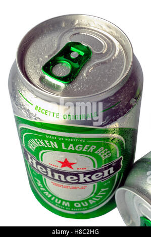 Heineken beer cane photographed in studio on white background Stock Photo