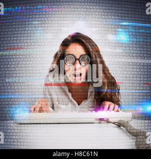 Geek and hacker woman Stock Photo
