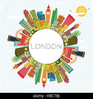 Abstract London Skyline with Color Buildings and Copy Space. Business Travel and Tourism Concept with Modern Architecture. Stock Vector