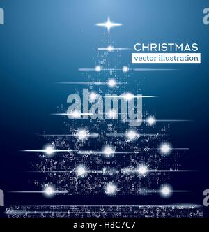 Christmas Tree Made from Letters and Neon Lights. Vector Illustration. New Year Concept. Stock Vector