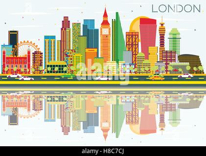 Abstract London Skyline with Color Buildings and Reflections. Business Travel and Tourism Concept with Modern Buildings Stock Vector