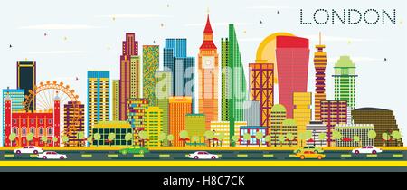 Abstract London Skyline with Color Buildings. Business Travel and Tourism Concept with Modern Buildings. Image for Presentation Stock Vector