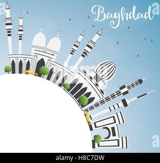 Baghdad Skyline with Gray Buildings, Blue Sky and Copy Space. Vector Illustration. Business Travel and Tourism Concept Stock Vector