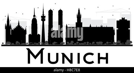 Munich City skyline black and white silhouette. Simple flat concept for tourism presentation, banner, placard or web site. Stock Vector