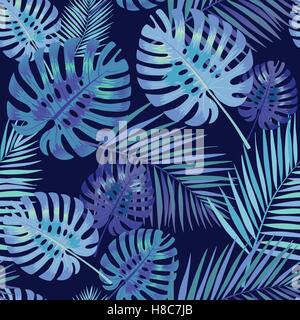Seamless botanical pattern with tropical leaves and plants vector ...