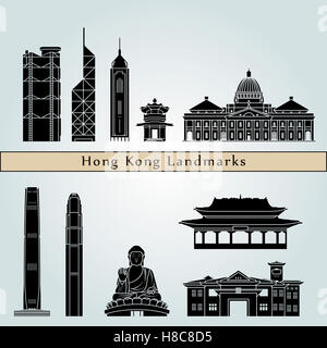 Hong Kong V2  landmarks and monuments isolated on blue background in editable vector file Stock Photo