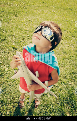 boy dressed up as super hero Stock Photo