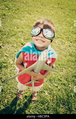 boy dressed up as super hero Stock Photo