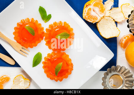 Mandarin Orange Jelly Summer Holiday Desserts. Selective focus. Stock Photo