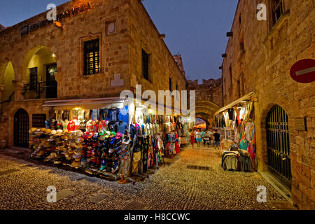 Evening in the old walled town of Rhodes, Island of Rhodes, Greece. Stock Photo