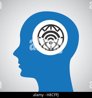 silhouette head globe wireless wifi icon vector illustration eps 10 Stock Vector
