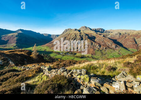 The Langdale Pikes seen from Side Pike in the Lake DIstrict  National Park