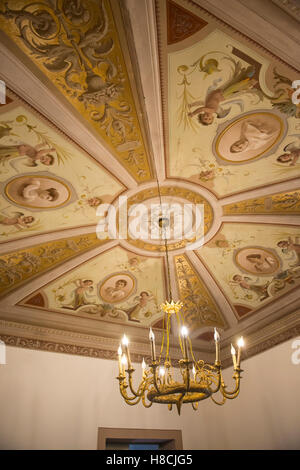 Interior of a Tuscan Villa with trompe l'oeil painted ceilings and walls in Italy Stock Photo