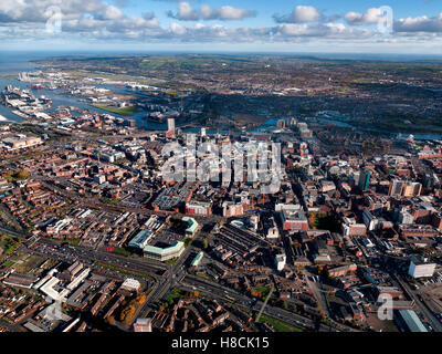 Aerial of Belfast City Center, Northern Ireland