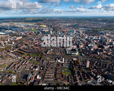 Aerial of Belfast City Center, Northern Ireland