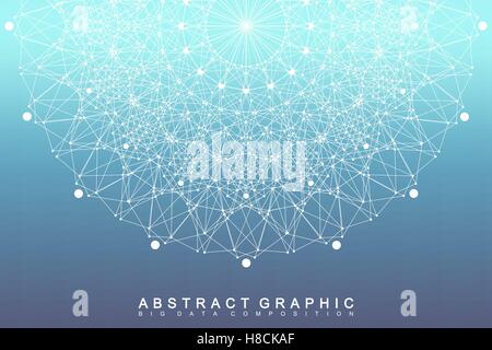 Graphic abstract background communication. Big data visualization. Perspective backdrop with connected lines and dots. Social networking. Illusion of depth. Vector illustration. Stock Vector