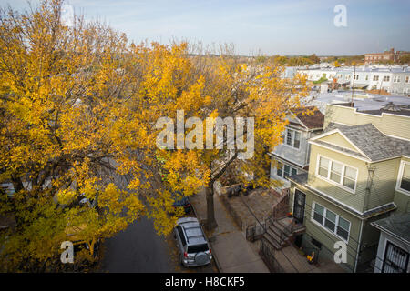 Homes in the City Line neighborhood on the Brooklyn-Queens border in New York on Wednesday, November 2, 2016. The small neighborhood has become an enclave for Bangladeshi immigrants. (© Richard B. Levine) Stock Photo